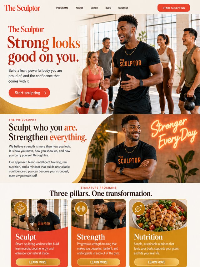 Aesthetic, confident trainer website example